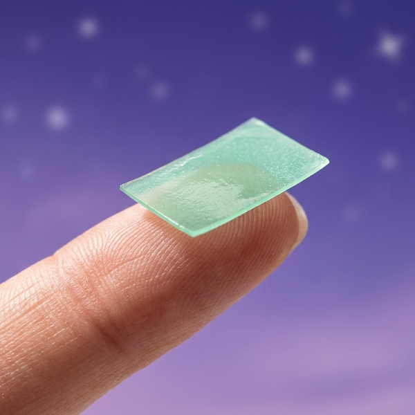 Mint dissolvable strip on a fingertip